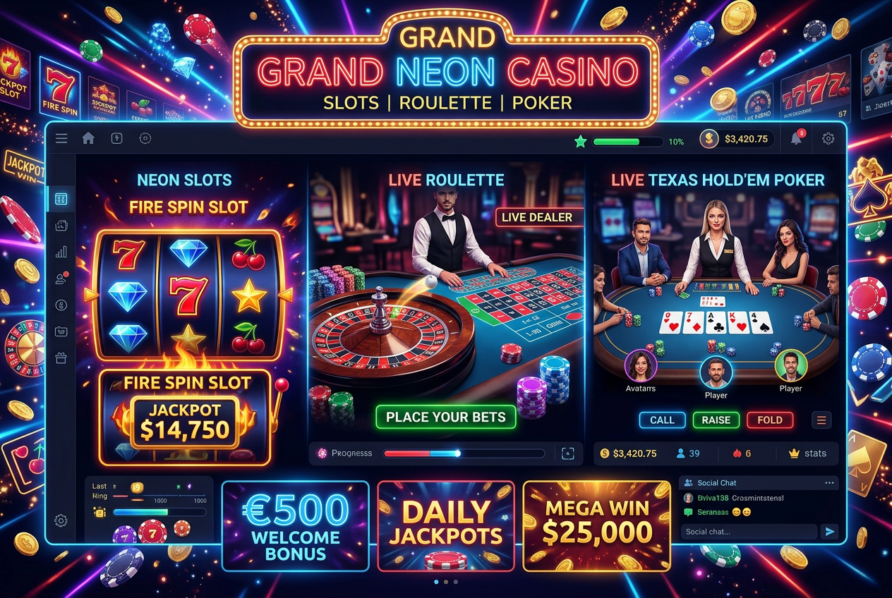 High-end collage of various online casino games including slots, roulette and live poker